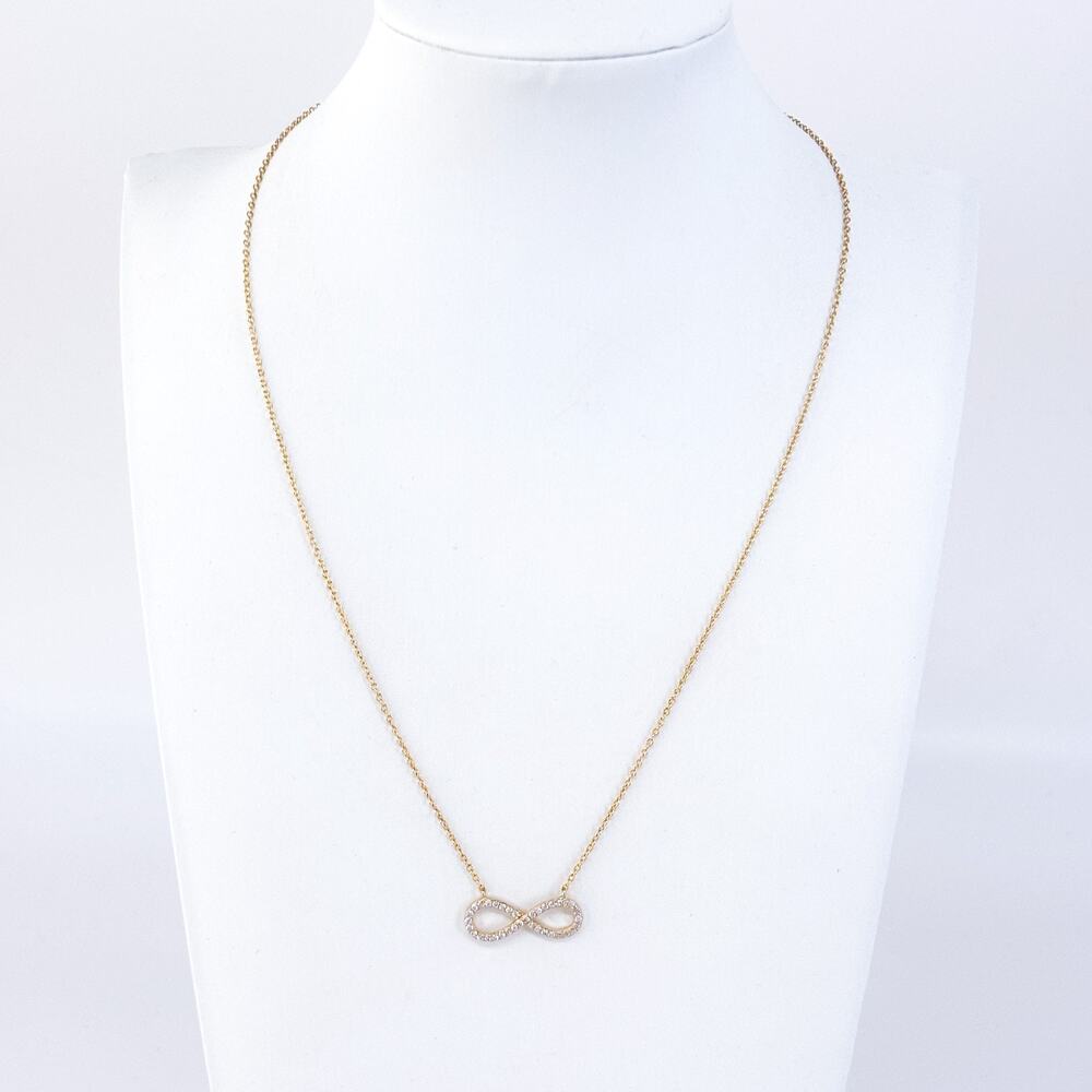 Vintage Sterling Silver 925 Gold Tone Cubic Zirconia Infinity Necklace 16”-18”